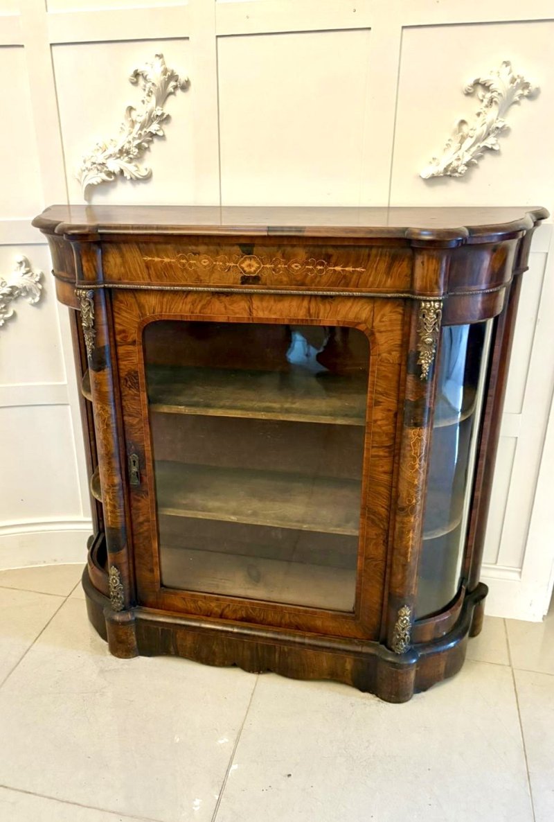 Antique Victorian Quality Burr Walnut Satinwood Inlaid Credenza/Side Cabinet